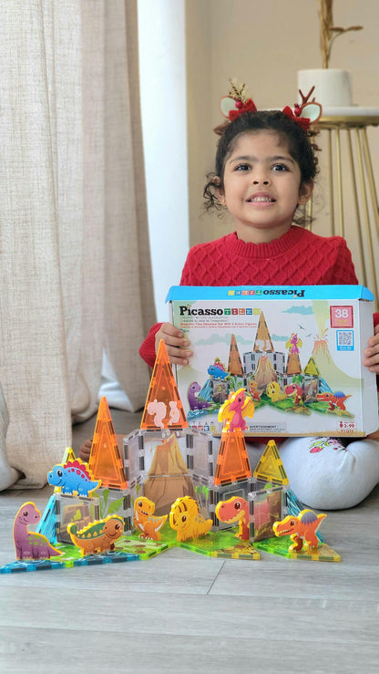 Ensemble d'aventure Dino World Magnetic Tiles - 38 pièces