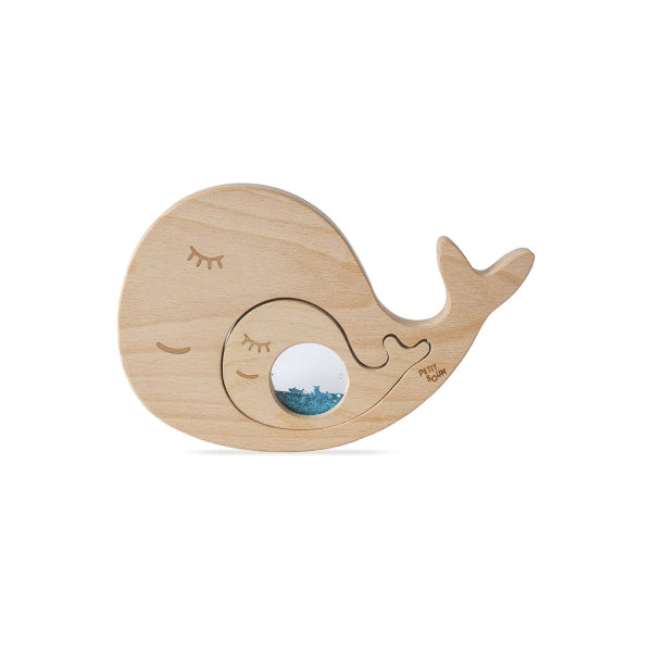 Sensorisches Holzspielzeug & Puzzle "Wal und Baby"