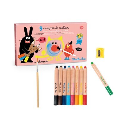 9 Crayons de Couleur 3 en 1
