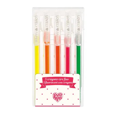 5 Crayons cire fluo