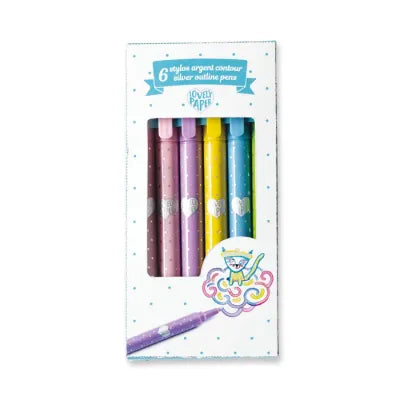 6 stylos argent contour