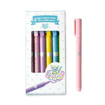 6 stylos argent contour