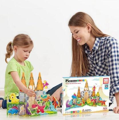 Ensemble d'aventure Dino World Magnetic Tiles - 38 pièces