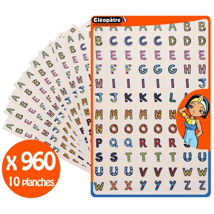 960 bunte Alphabet-Aufkleber, 10 A4-Bögen, wiederablösbar und vorgestanzt