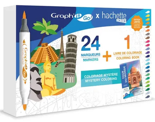 Graph'it go set de 24 marqueurs + livre Hachette - Tour du monde (Französische Version)