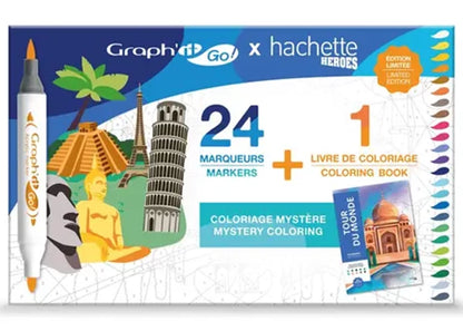 Graph'it go set de 24 marqueurs + livre Hachette - Tour du monde (Französische Version)