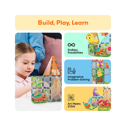 Ensemble d'aventure Dino World Magnetic Tiles - 38 pièces