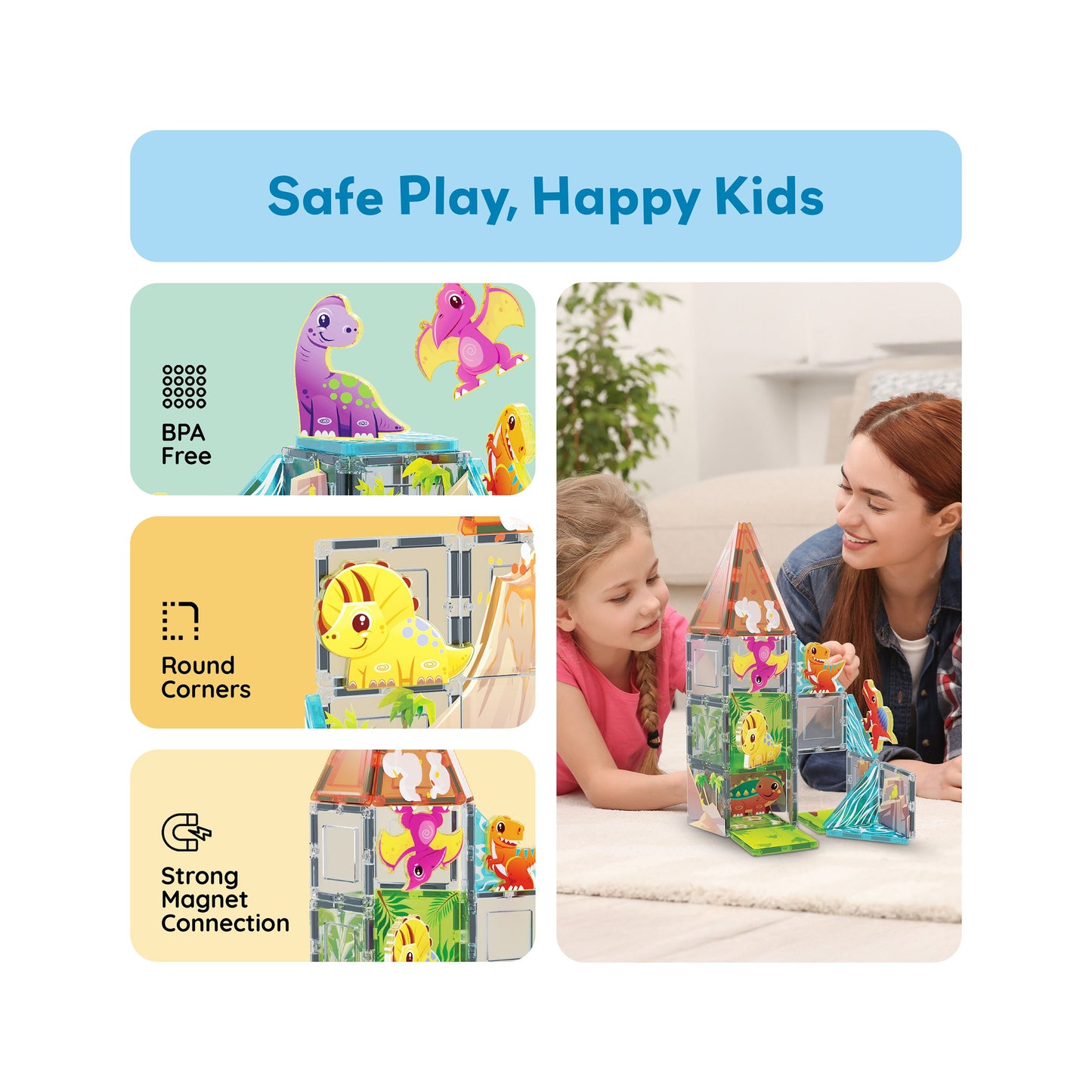 Ensemble d'aventure Dino World Magnetic Tiles - 38 pièces