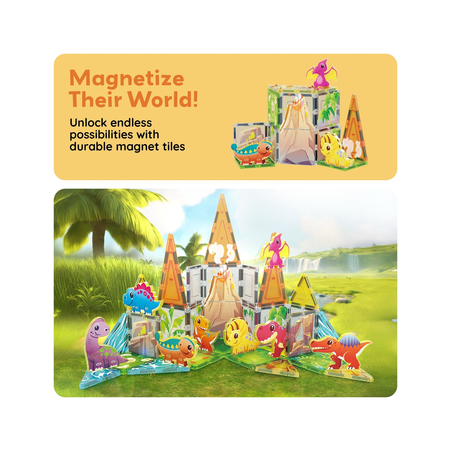 Ensemble d'aventure Dino World Magnetic Tiles - 38 pièces
