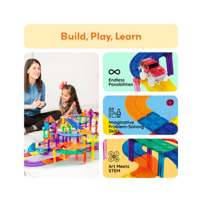 Ensemble de circuit automobile avec voitures LED et tuiles magnétiques PicassoTiles